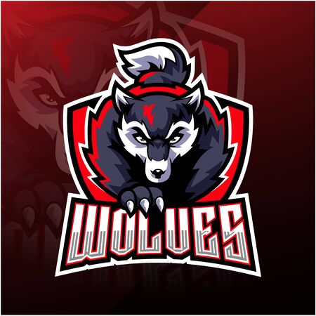 Wolf esport mascot logo designのイラスト素材
