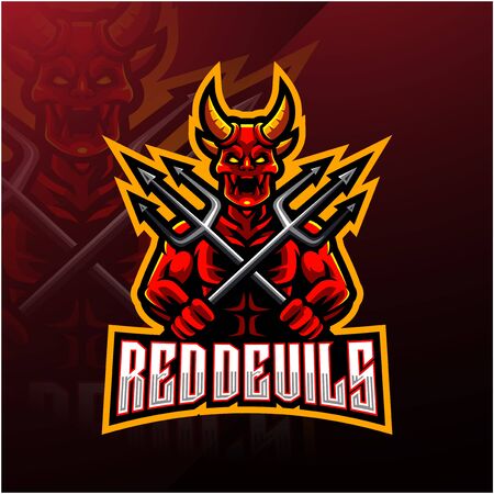 Devil holds the trident esport mascot logoのイラスト素材