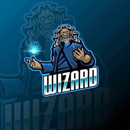 Wizard esport mascot logo designのイラスト素材