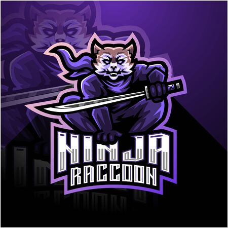 Ninja raccoon esport mascot logo designのイラスト素材