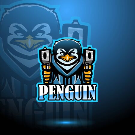 Penguin esport mascot  design with gunのイラスト素材