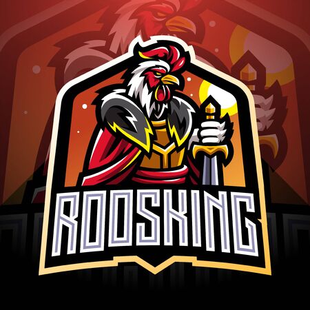 Rooster king esport mascot logo designのイラスト素材
