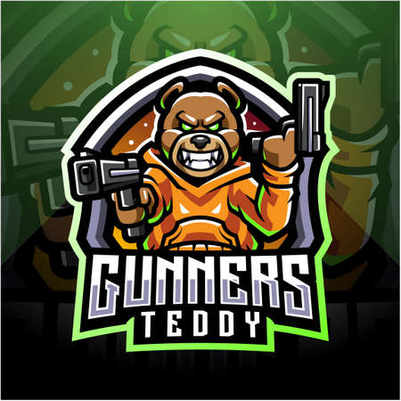 Teddy bear gunner esport mascot logoのイラスト素材