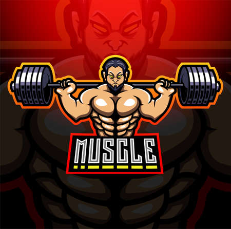 Muscle man esport mascot logo designのイラスト素材