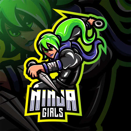 Ninja girls esport mascot logo designのイラスト素材