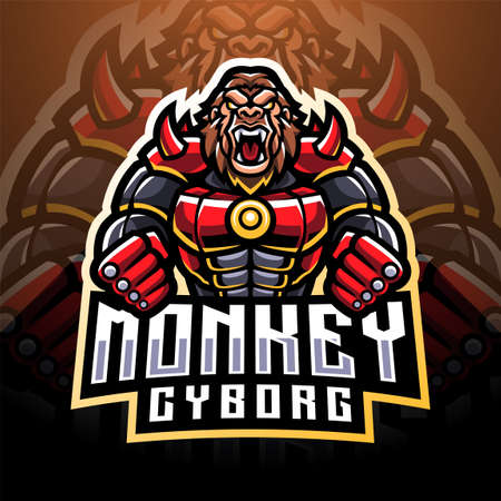 Monkey cyborg esport mascot logoのイラスト素材