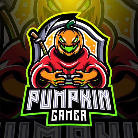 Pumpkin gamer esport mascot logoのイラスト素材