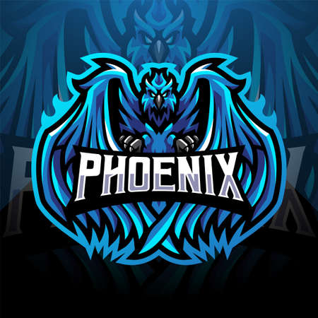 Blue phoenix esport mascot logo designのイラスト素材
