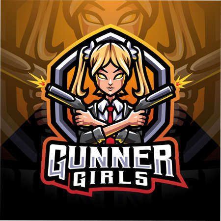 Girls gunner esport mascot logoのイラスト素材