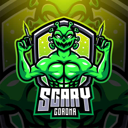 Scary corona esport mascot logo designのイラスト素材