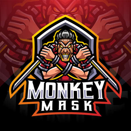 Monkey mask ninja esport mascot logoのイラスト素材