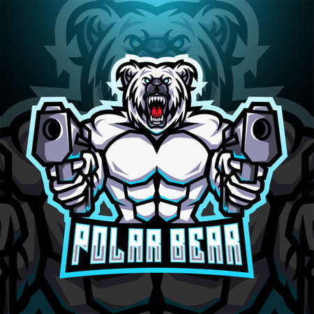 Polar bear gunner esport mascot logoのイラスト素材