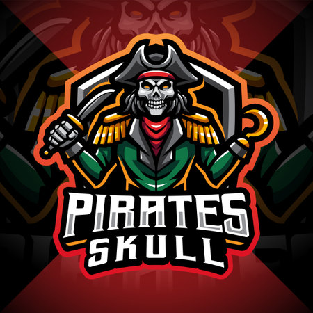 Pirates skull mascot gaming logoのイラスト素材