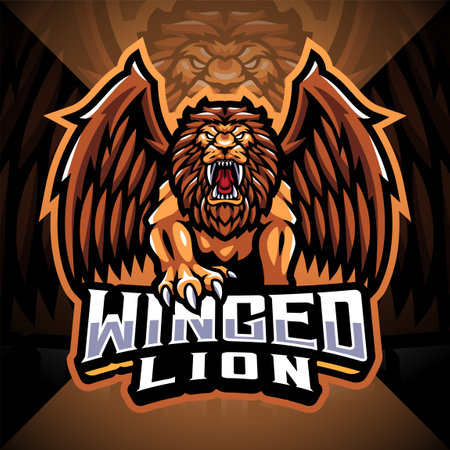 Winged lion esport mascot logo designのイラスト素材