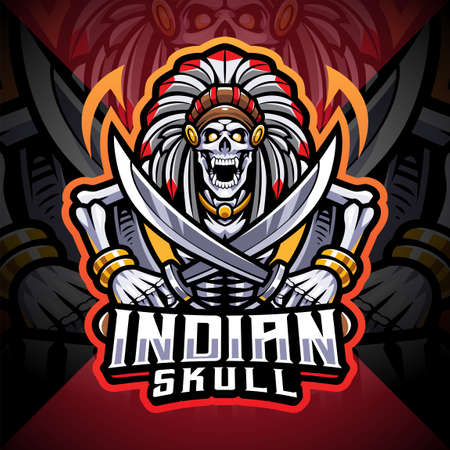 Indian skull esport mascot logoのイラスト素材