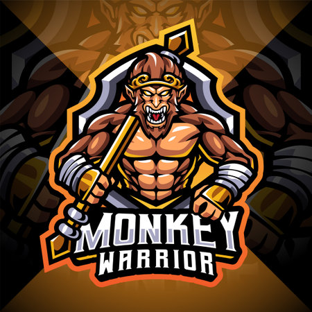 Monkey warrior esport mascot logo designのイラスト素材