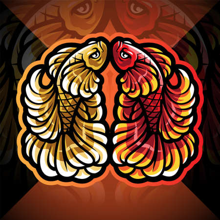 Betta fish couple esport mascot logoのイラスト素材