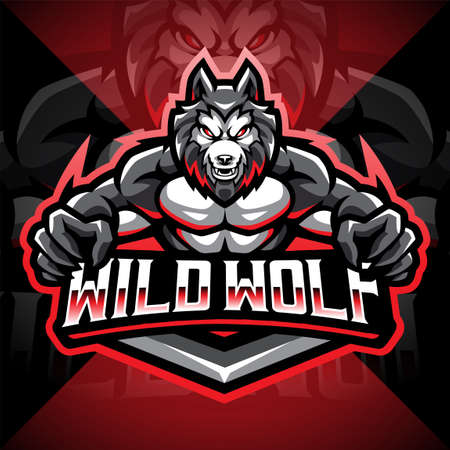 Wild wolf esport mascot logo designのイラスト素材