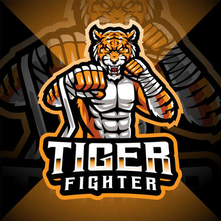 Tiger fighter esport mascot logo designのイラスト素材
