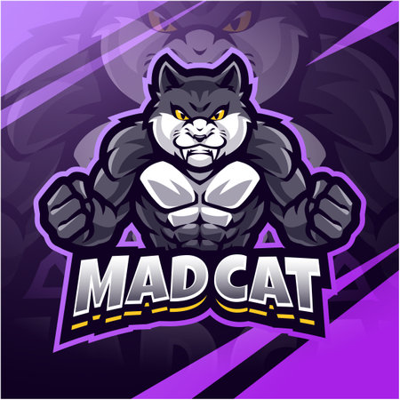Mad cat esport mascot logo designのイラスト素材