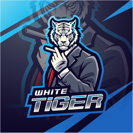 White tiger esport mascot logo designのイラスト素材