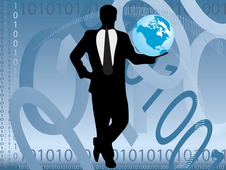 Businessman holding the planet in binary worldのイラスト素材