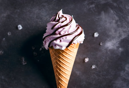 Chocolate drizzled ice cream, AI generatedの素材