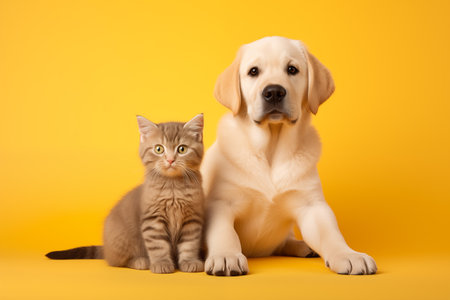 Realistic portrait of cute dog and cat, AI generatedの素材