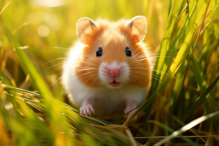 Cute hamster outdoors, AI generatedの素材