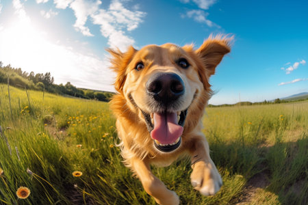 Portrait of dog chasing outdoors, AI generatedの素材