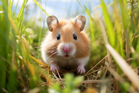 Cute hamster outdoors, AI generatedの素材
