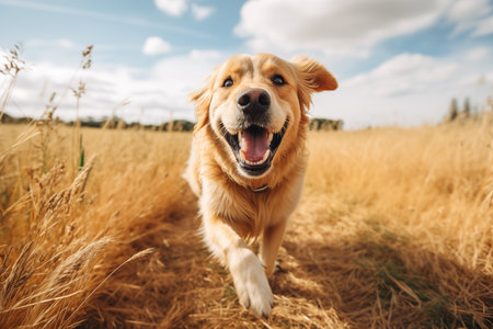 Portrait of dog chasing outdoors, AI generatedの素材