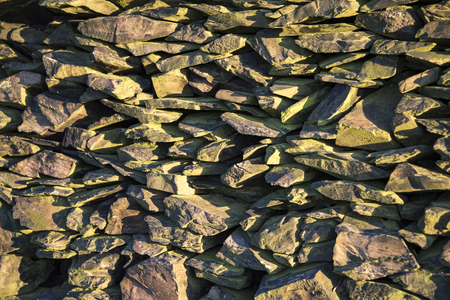 Lichen covered dry stone wall in national parkの写真素材
