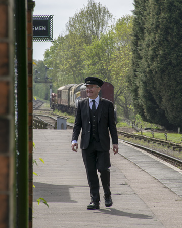 ROTHLEY Great Central  Steam railway, UK - 2015 :  Station master on the platformのeditorial素材