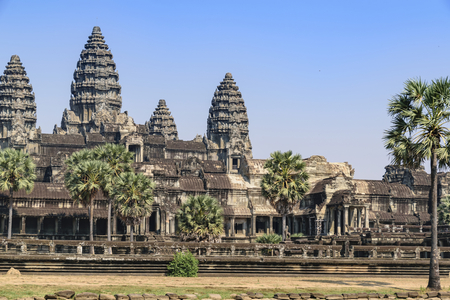 Angkor Wat, Cambodia - March 2016: View of the main temple at Angkor wat. Originally constructed in the early 12th century, the ruins are a huge tourist attraction as well as a place of worship todayのeditorial素材