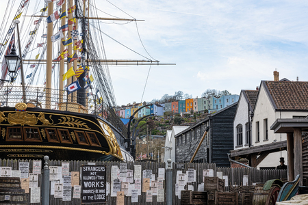 UK, Bristol, April 2019 - SS Great Britain and brightly coloured cottagesのeditorial素材