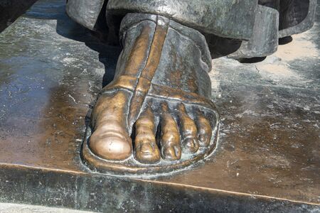 Croatia, Split - June 2018: Foot of Ivan Mestrovicâs sculpture of Gregory of Nin (Grgur Ninski). Visitors will rub the big toe, believing that rubbing the toe while wishing will make that wish happen.のeditorial素材