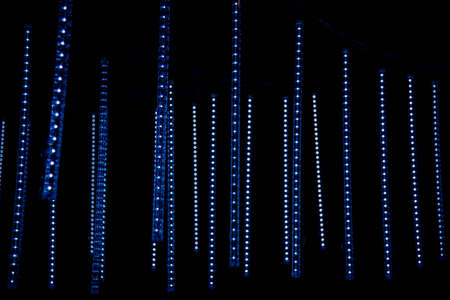 Nottigham, UK - Feb 2020: Bars of LED lights pulse to music as they sway onthe vbreeze as par of an installation at the annual festival of lightのeditorial素材