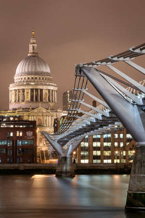 London, UK - Jan 2020: St Paul's Cathedral along the length of Millennium Bridgeのeditorial素材