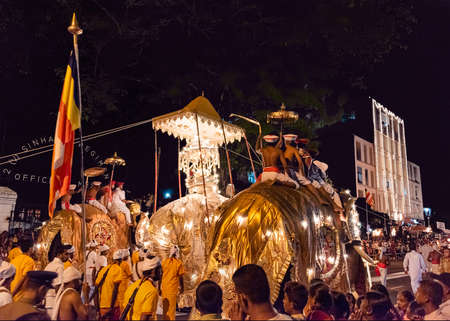 Kandy, Sri Lanka, Aug 2015: Elephant carrying the tooth ofr Buddha relic during the Esala Perahera Festivalのeditorial素材