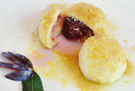 Close up of delicious sweet plum dumplingsの写真素材