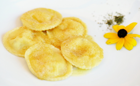 Ravioli, italian egg pasta filled with ricotta and spinach の写真素材