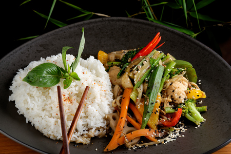 Stir Fry vegetable/Chicken with Riceの写真素材