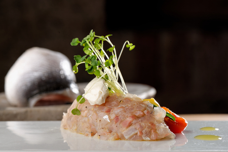 Fine dining,Tuna fish tartare tacoの写真素材
