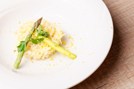 Vegetarian Risotto with asparagus and Parmesan cheese.の写真素材