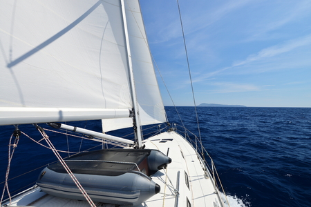 Luxury yacht at sea race. Sailing regatta. Cruise yachting