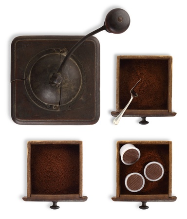 drawers grinder with coffee powder and capsulesのeditorial素材
