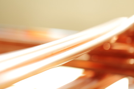 background of copper pipesの写真素材