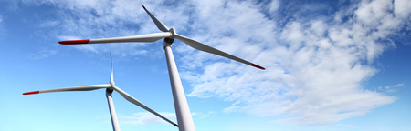 energy wind turbines on blue sky with cloudsの写真素材