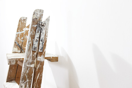 painter wooden ladder, leaning wallの写真素材